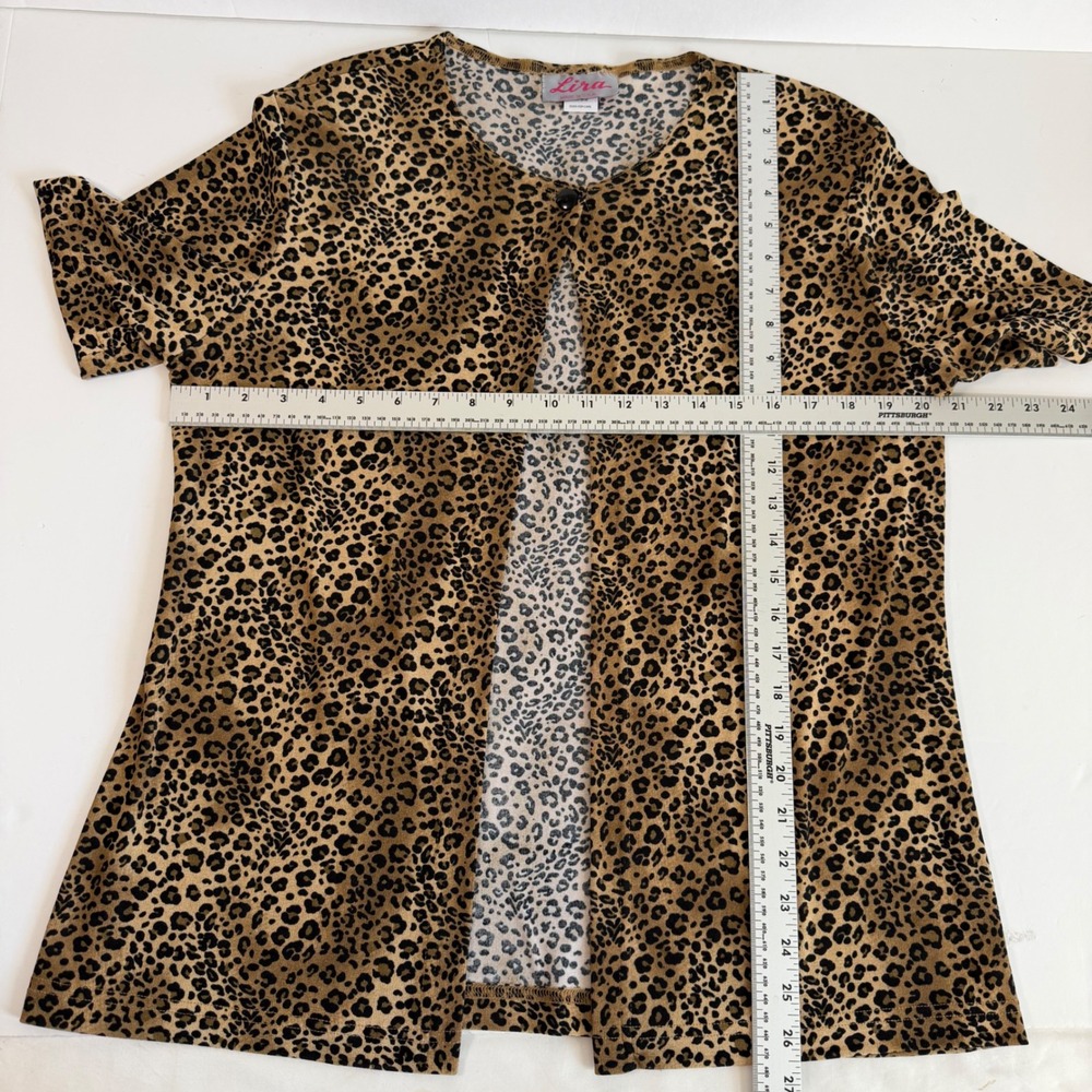 Vintage Leopard Cheetah Print Short Sleeve Cardigan Stretch USA Y2K Retro - Picture 5 of 7